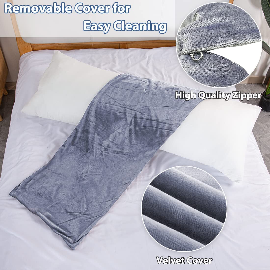 Full Body Pillow for Adults, Long Sleeping, Big Pillows Bed, Firm Large with Velvet Cover, 20X54 Inches (Dark Grey)