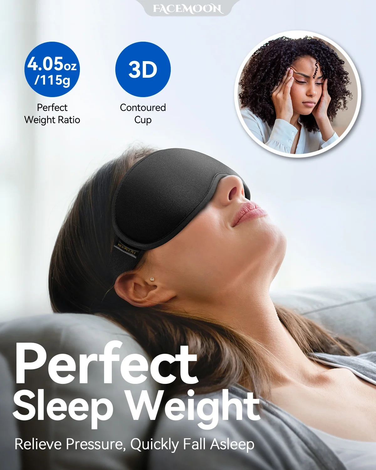 3D Weighted Eye Mask | Memory Foam Sleep Mask for Women & Men | 100% Blackout | Adjustable Straps | Travel Essentials