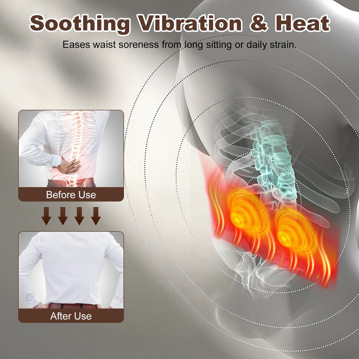 3 in 1 Electric Lumbar Massager Support Pillow Plug-In Memory Foam Lower Back Massager with Heat Vibration Airbag Stretching Adapter for Pain Relief