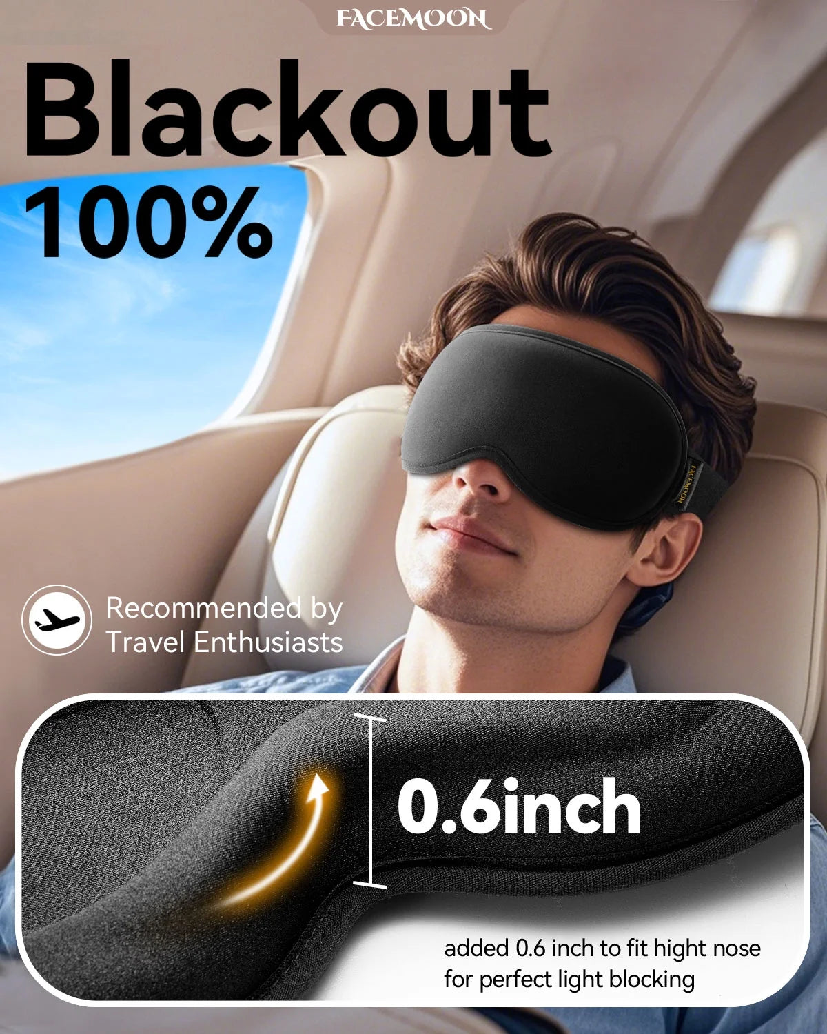 3D Weighted Eye Mask | Memory Foam Sleep Mask for Women & Men | 100% Blackout | Adjustable Straps | Travel Essentials