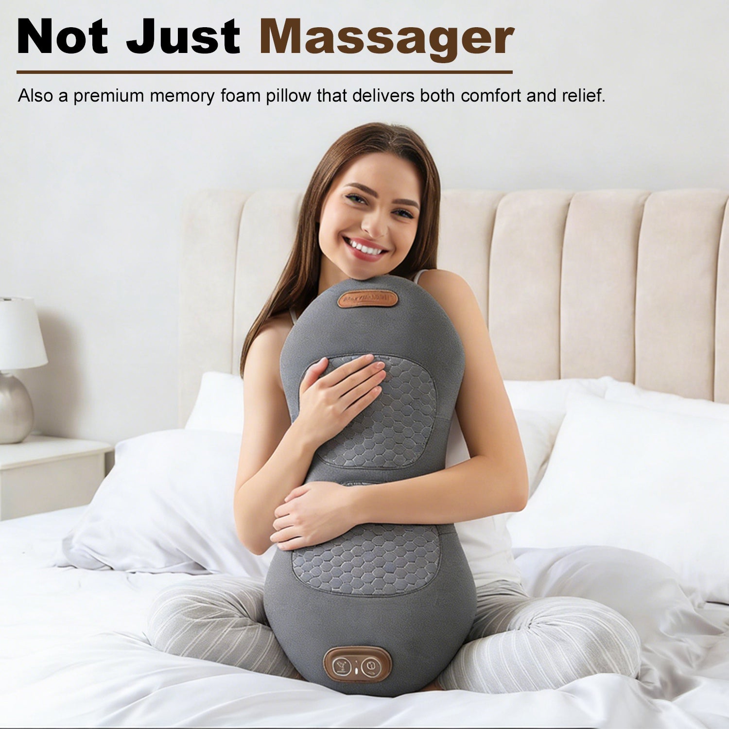 3 in 1 Electric Lumbar Massager Support Pillow Plug-In Memory Foam Lower Back Massager with Heat Vibration Airbag Stretching Adapter for Pain Relief