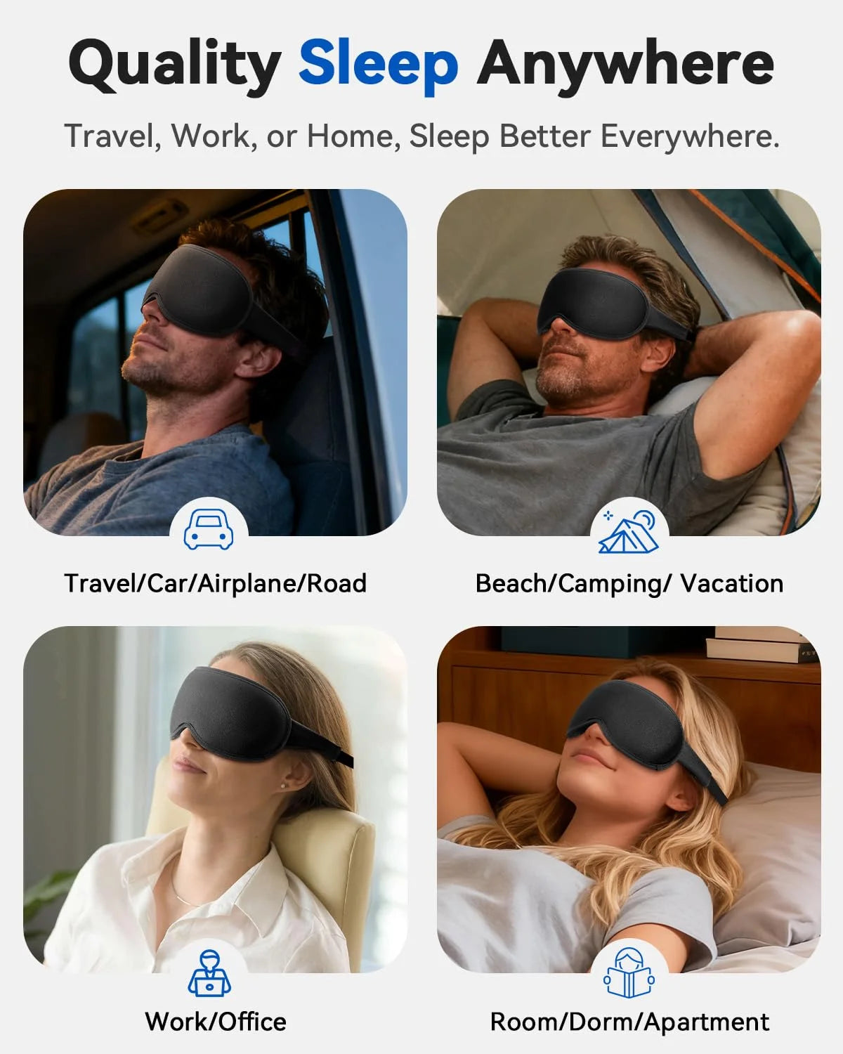 3D Weighted Eye Mask | Memory Foam Sleep Mask for Women & Men | 100% Blackout | Adjustable Straps | Travel Essentials